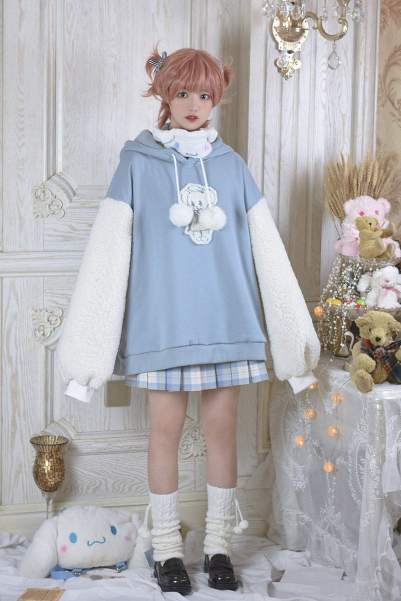 Autumn Kawaii Lolita Solid Lamb Embroidery Fleece Hoodie