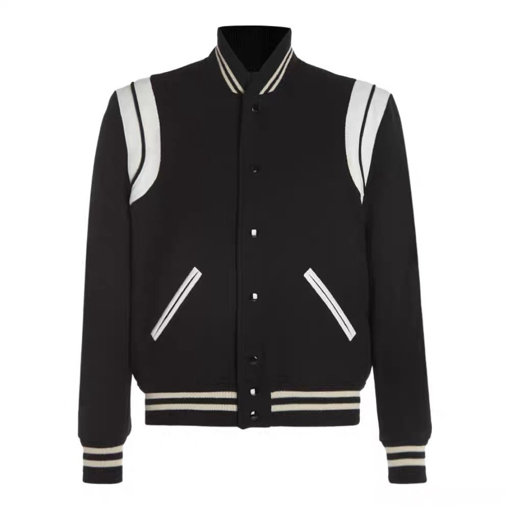 Aviator Wool Jacket Spring And Autumn Black And White Stitching