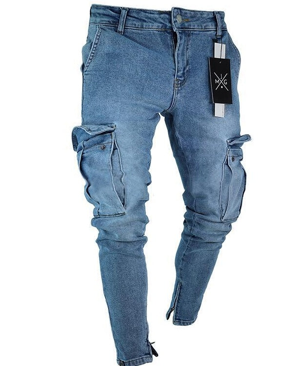 Men's Distressed Cargo Denim Jeans
