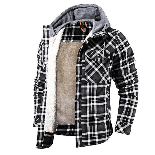 Men Fleece Lining Lumberjack Plaid Hooded Jackets