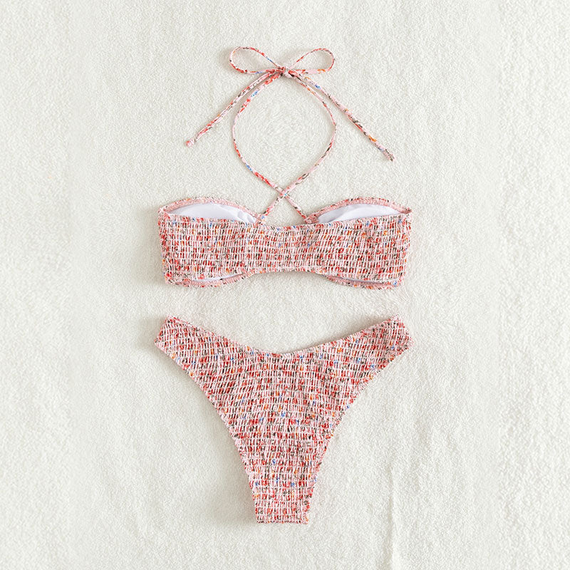 Summer Flowers Print Pleated Design Bikini
