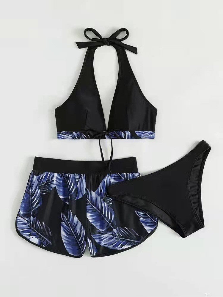 Leaf Print Bikini With Shorts