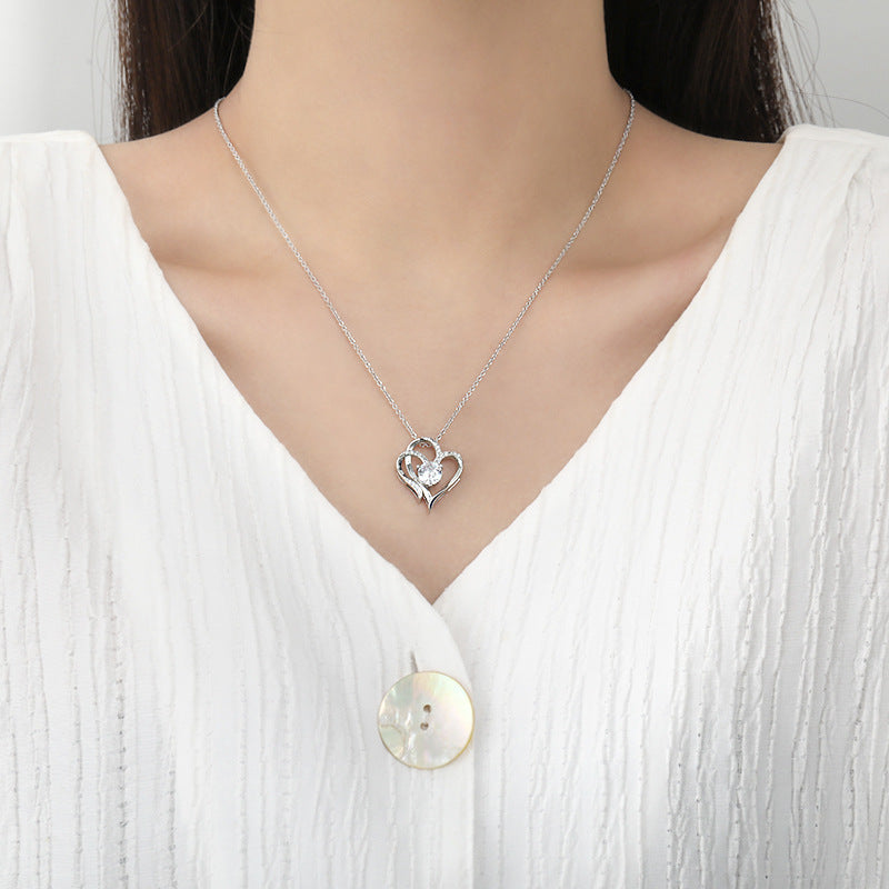 Zircon Double Love Necklace With Rhinestones Ins Personalized Heart-shaped
