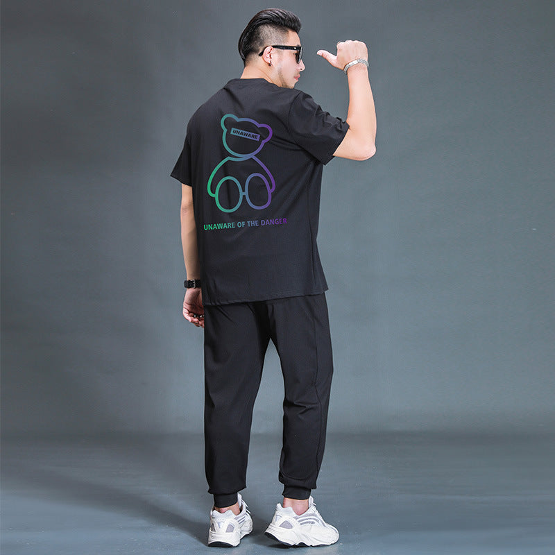 Oversized T-shirt And Trousers Fat Casual Sports Suit