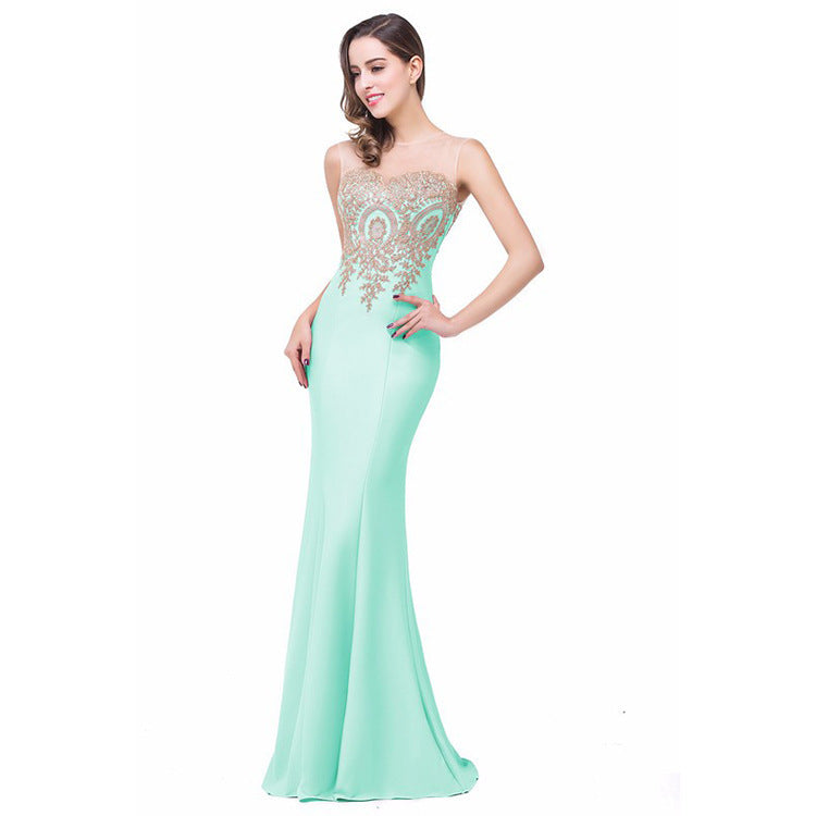 Elegant Hollow Appliqué Fishtail Dress for Women