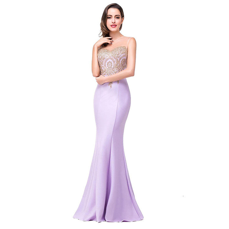 Elegant Hollow Appliqué Fishtail Dress for Women