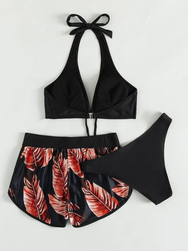Leaf Print Bikini With Shorts
