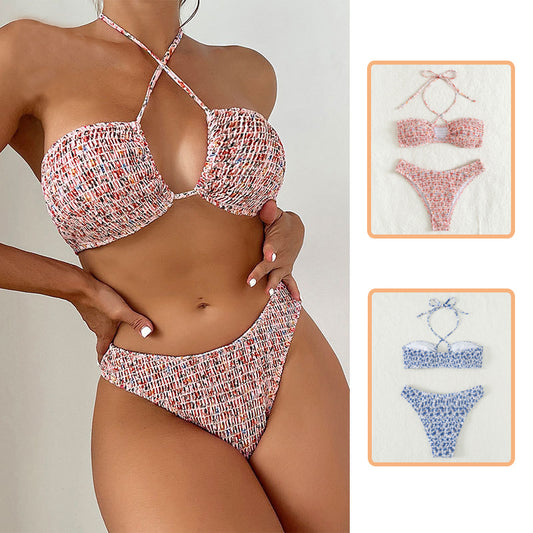 Summer Flowers Print Pleated Design Bikini