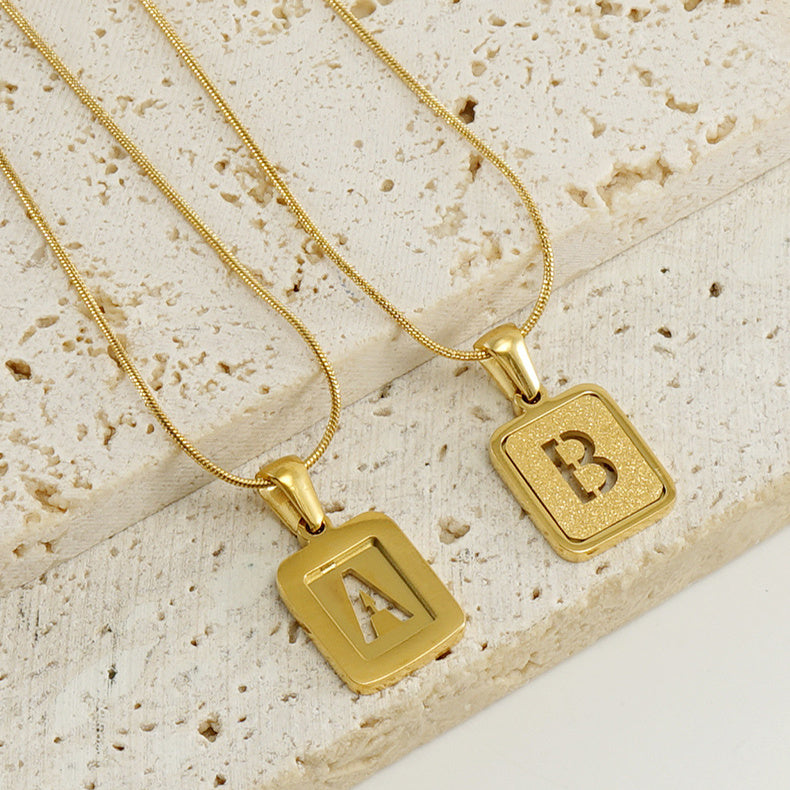 26 Letters Hollow Out Square Necklace