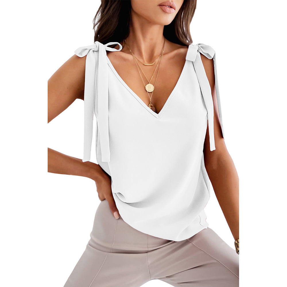 Bowknot Tie Up Camisole V-neck Tank Top