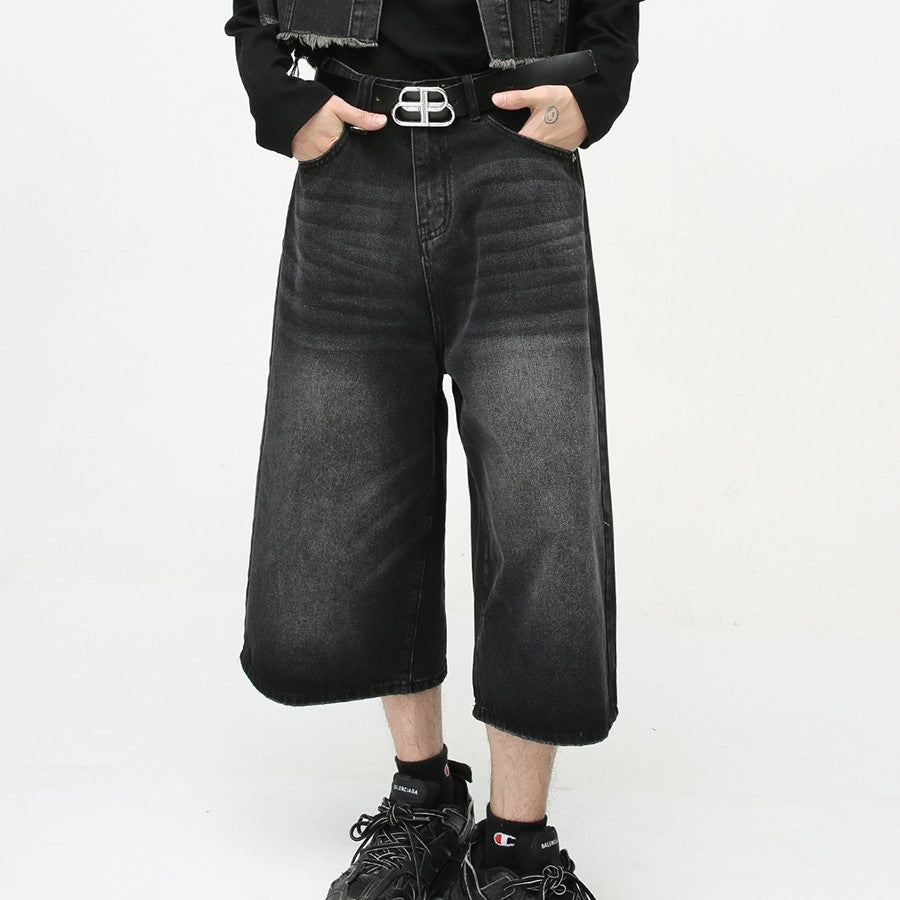 Retro Distressed Flared Cropped Pants For Men