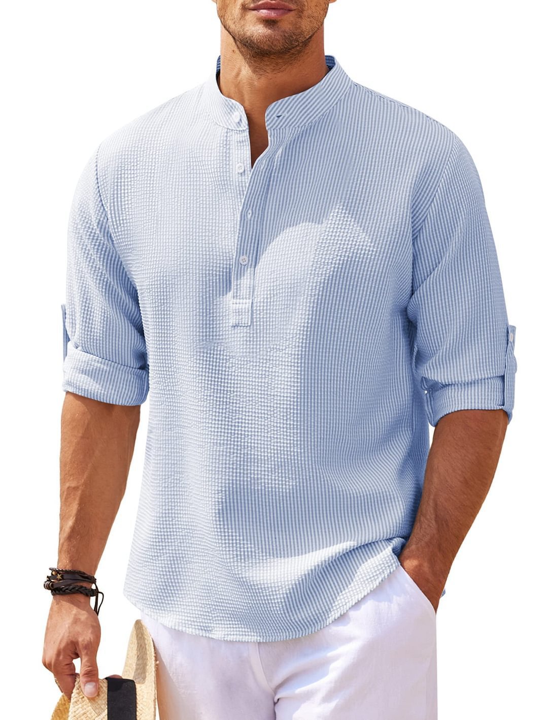 Men's Casual Shirt  Long Sleeve Stand Collar