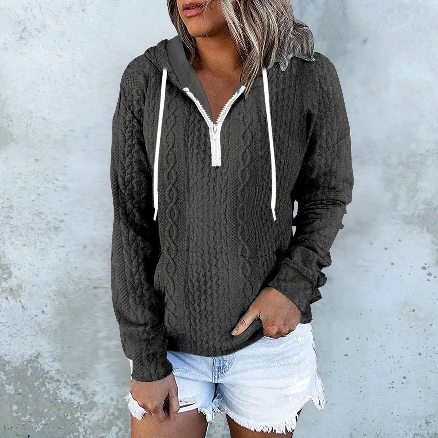 Twist Texture Design Hoodie Drawstring Sweatshirt