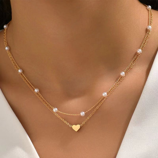 Twin Pearl Heart Necklace