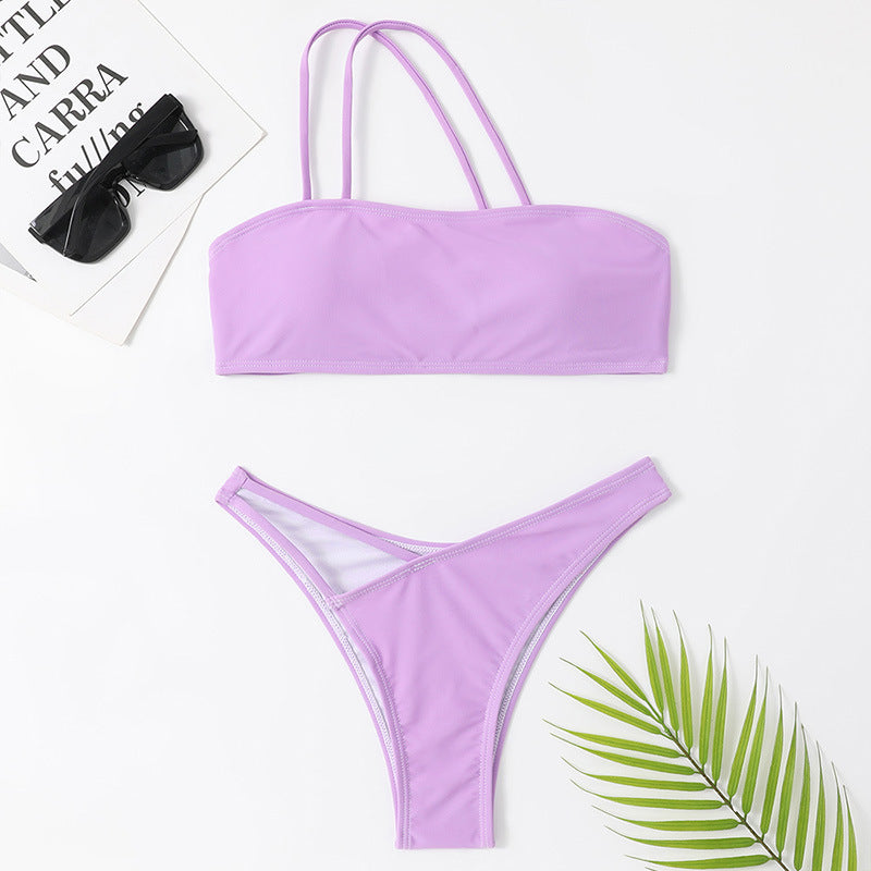 Sexy One-shoulder Bikini Set Summer Solid Color