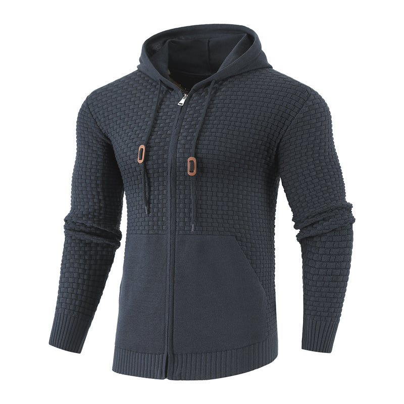 Four Seasons 3D Printed Knitted Zipper Hoodies with Leather Accents and Pockets