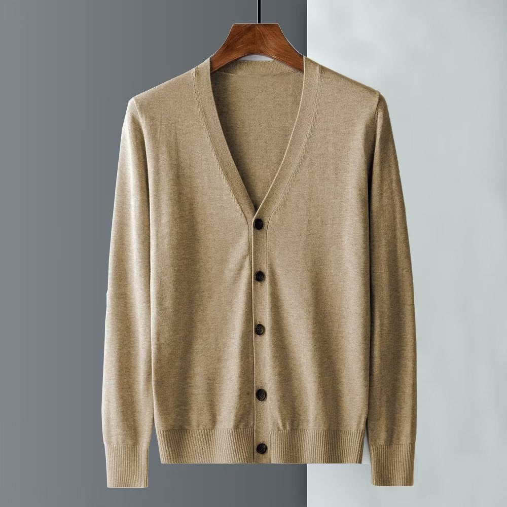 Men's Casual V-Neck Solid Color Sweater Coat