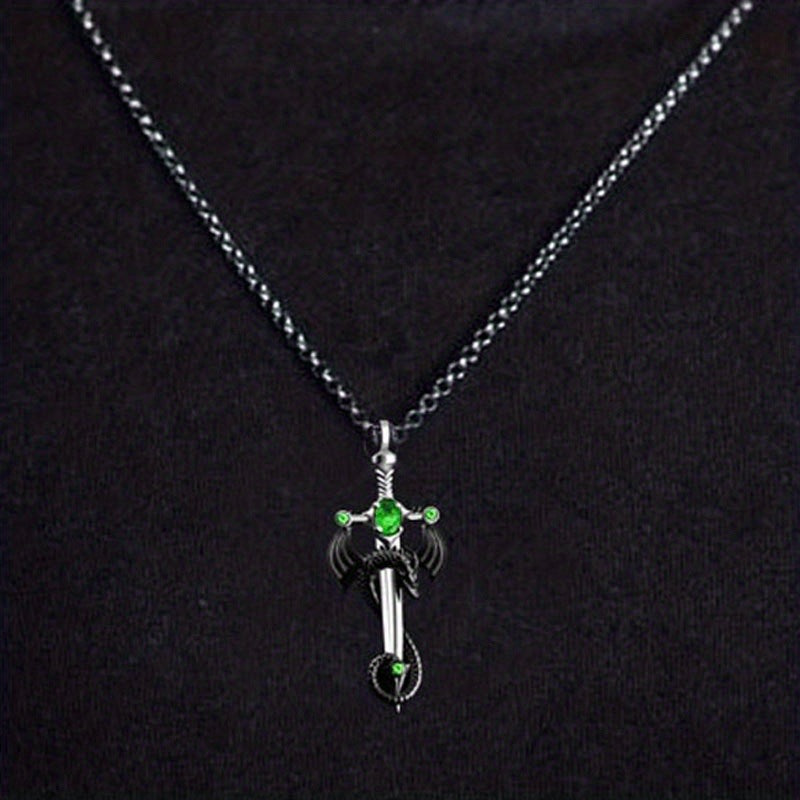 Retro Gem Dragon Sword Necklace
