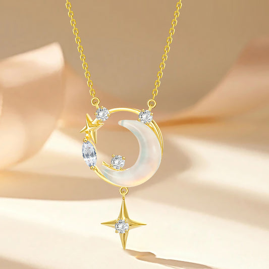 S925 Sterling Silver Star Moon Necklace