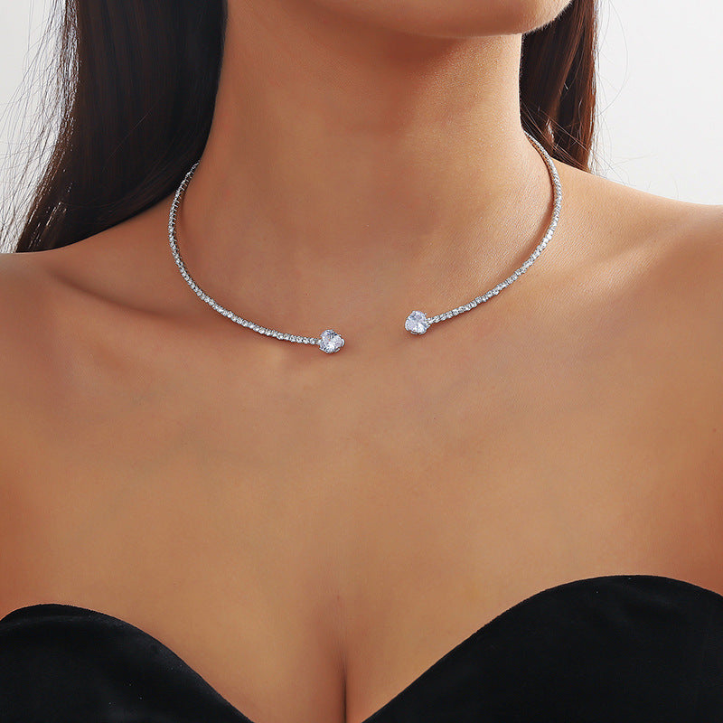 Rhinestone Heart Collar Choker Necklace