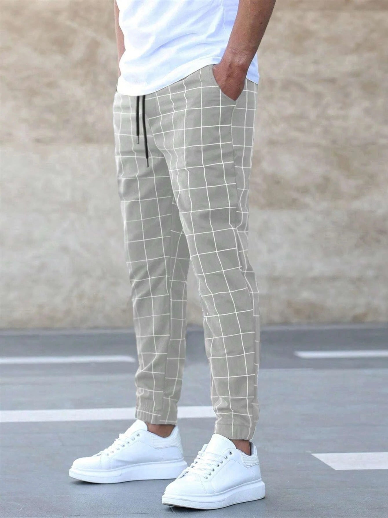 Fashion Plaid Print Men's Casual Drawstring Trousers