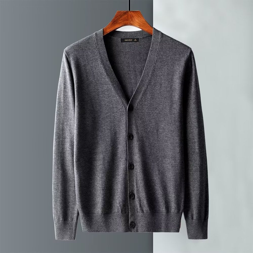 Men's Casual V-Neck Solid Color Sweater Coat