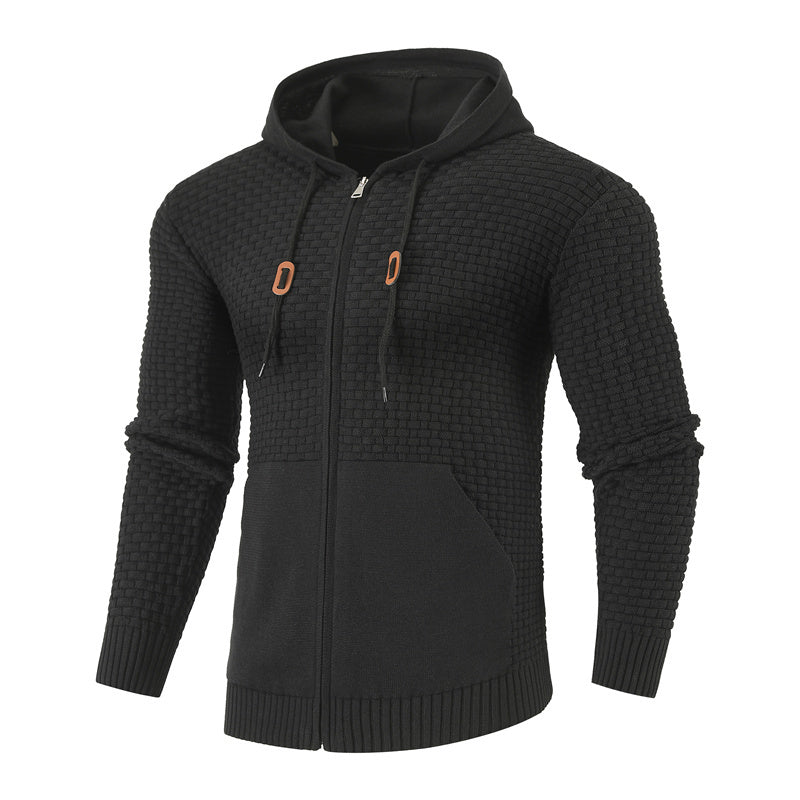 Four Seasons 3D Printed Knitted Zipper Hoodies with Leather Accents and Pockets