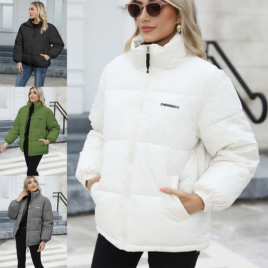 Women's Casual Windproof Down Cotton Coat - Warm Thickened Jacket for Winter
