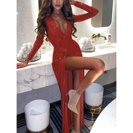 Women's Sexy Slim Evening Dress Long Sleeve