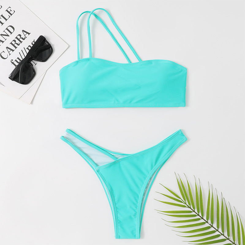 Sexy One-shoulder Bikini Set Summer Solid Color