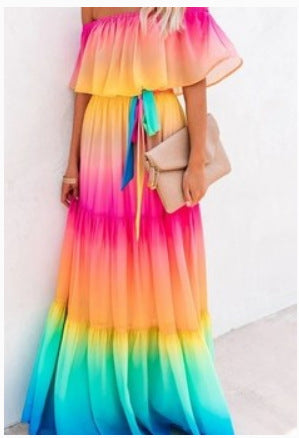 Fashionable Gradient Color Wrap Chest Swing Dress for Women